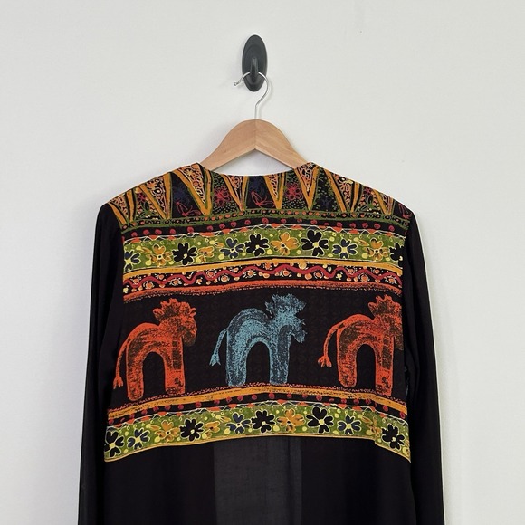 Dorothy Schoelen Platinum Vintage Medium Black Multi Long Sleeve Sheer Jacket - Picture 6 of 16